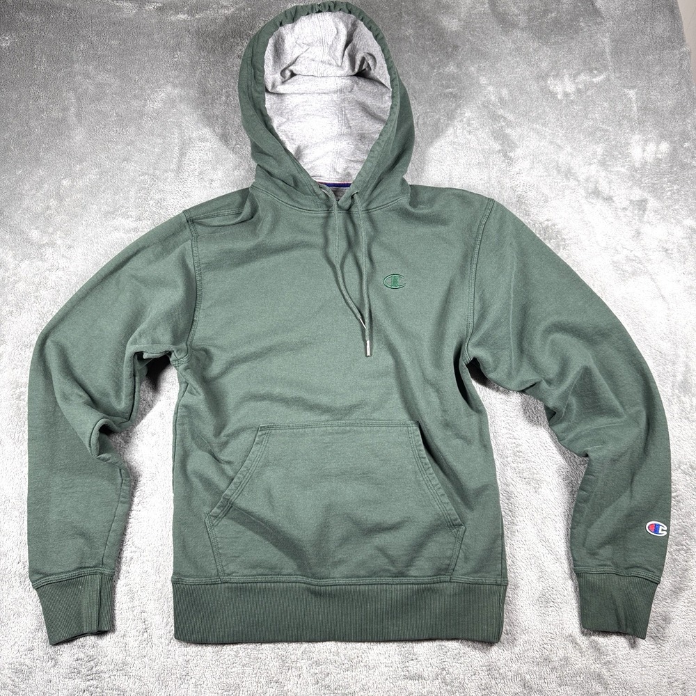 Y2K Champion Pullover Hoodie Green‎ Fleece Sweatshirt Drawstring Men's Medium